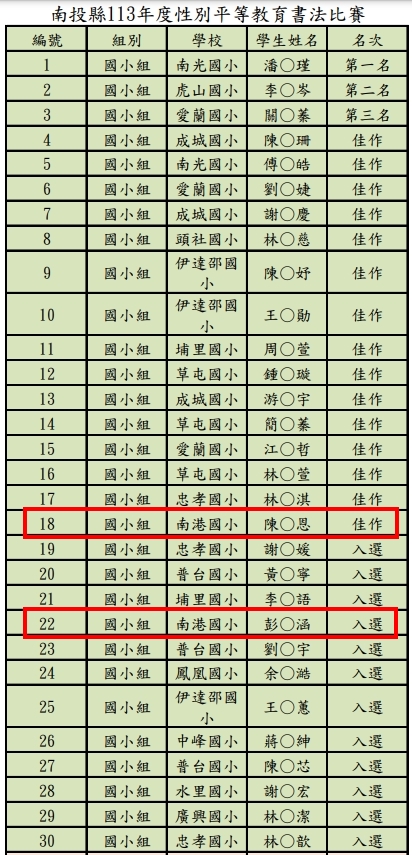 113年性別平等教育書法比賽